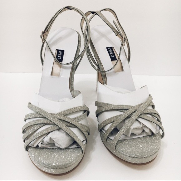 Nine West Size 9 Sparkly Glittery Strappy Platform Dress Sandals Heels Shoes - Picture 3 of 9